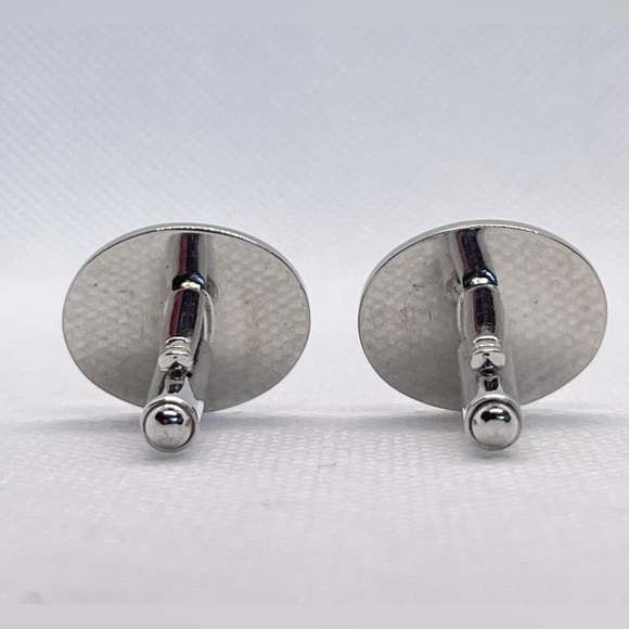 Black Oval Enamel Cufflinks w “Dot” Pattern Silver & Black! Stocking Stuffer! - Picture 6 of 13
